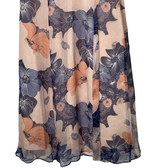 J Peterman Silk Midi Dress 4 Pink Blue Floral Sleeveless V Neck Chiffon Flowy - Picture 5 of 14